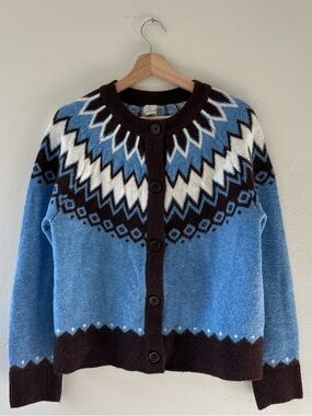 Joie Brown and Light Blue Knit Button Cardigan